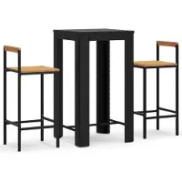 vidaXL 3-delige tuinset, zwart, polyrotan en massief acaciahout