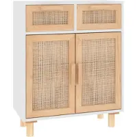 vidaXL Dressoir, wit, 60x30x75 cm, massief grenenhout en natuurlijk riet
