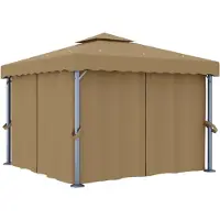 vidaXL Paviljoen met gordijn, 3x3 meter, taupe, aluminium