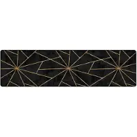 vidaXL Vloerkleed wasbaar 80x300 cm zwart en goudkleurig