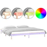 vidaXL Massief houten bed met LED-verlichting, 140x190 cm