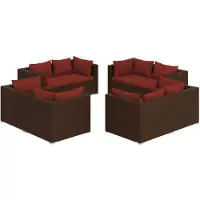 vidaXL 8-delige Loungeset met kussens poly rattan bruin