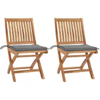 vidaXL Inklapbare stoelen 2 st met grijze kussens massief teakhout