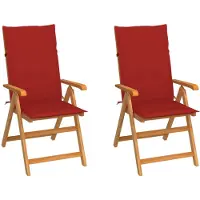 vidaXL Klapstoelen, 2 stuks, met rode kussens, gemaakt van massief teakhout