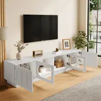 STILVORA TV-kast met LED-verlichting, tv-meubel met glazen deur, tv-kast met app-bediening en kabeldoorvoer
