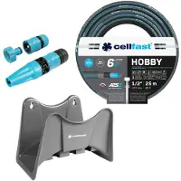 Cellfast Hobby ATS2 tuinslang 1/2" 25 m + grijze slanghouder + set met Basic rechte sproeikop 1/2"