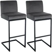 CLP Set van 2 Barkrukken Hopewell - Zwart Metalen Frame - Fluweel - donkergrijs/zwart