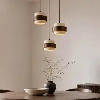 LumenXL Design hanglamp Travé van travertin (natuursteen) en hout, 3-lichts