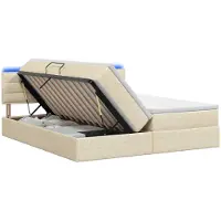 vidaXL LED-bed met matras, crème kleur, 200 x 200 cm, met stoffen bekleding