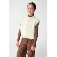 Shoeby gebreid gilet - ecru Meisjes Acryl Ronde hals Effen - maat 146/152