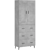 vidaXL Hoge kast, betonkleur, 69,5 x 34 x 180 cm, houtvezelplaat