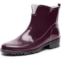 Ladeheid LA-LMG-930-Elke Dames Regenlaarzen - Rubber - Enkelhoogte - PVC - Waterdicht – Wijnrood/zwart – 37