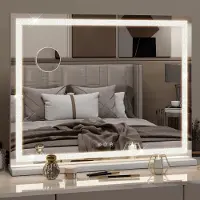 Puluomis cosmetische spiegel, 70x55 cm, dimbaar met LED-verlichting en diamantdesign. Hollywood-stijl spiegel, make-upspiegel, USB Type C, geschikt voor op een tafel of aan de muur