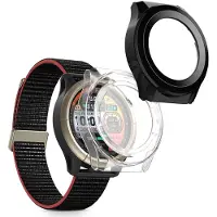 Kwmobile 2x cover geschikt voor Amazfit Cheetah / Amazfit Cheetah Pro - Fitnesstracker cover van gehard glas en kunststof frame set transparant / zwart
