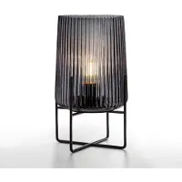 Unyqoos Draadloze vintage tafellamp van glas met zwarte metalen voet, werkt op batterijen, timerfunctie (6 uur/18 uur), LED-verlichting (10.000 uur), geschikt voor binnen- en buitengebruik