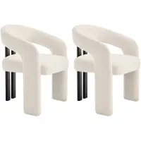 Vente-unique Set van 2 stoelen met armleuningen in teddystof en zwart heveahout - Wit NORETI