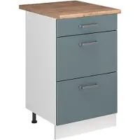 Vicco Keukenonderkast R-Line, Blauw-grijs/Wit, 50 cm goudkleurig eiken werkblad