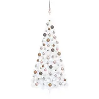 vidaXL Kunstkerstboom met verlichting en kerstballen half 240 cm wit