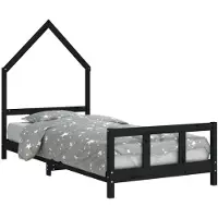 vidaXL Kinderbedframe 90x200 cm massief grenenhout zwart