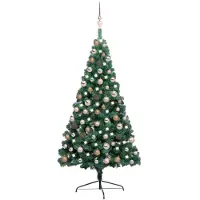 vidaXL Kunstkerstboom met verlichting en kerstballen half 150 cm groen