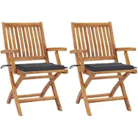 vidaXL Klapstoelen, 2 stuks, met antracietkleurige kussens, gemaakt van massief teakhout