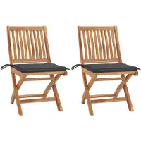 vidaXL Klapstoelen, 2 stuks, met antracietkleurige kussens, gemaakt van massief teakhout