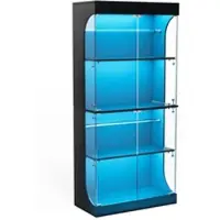 MODFU - Vitrinekast - LED Verlichting - Glazen Deuren - Zwart - 80 X 35 X 165 Cm