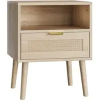 OKWISH Nachtkastje – Bohemien Design Met Lade En Open Vak – 45 x 40 x 55 cm – Opbergruimte Voor Slaapkamer Of Woonkamer – Eikenkleur