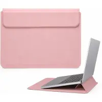 VHV - Laptophoes met Laptopstandaard 14,1 inch - Waterafstotende PU Sleeve met Polssteun en Magnetische Sluiting - Roze