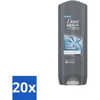 Dove 20 x Douchegel Men+ Care Clean Comfort 250 ml - Douchegel - Fris - Energieke Geur - Hydraterende Douchegel - Zachte Huid