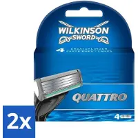 Wilkinson Sword 2 x Wilkinson - Navulmesjes Quattro - Met Precisietrimmer - 4 scheermesjes - Scheermesjes - Navulmesjes - Precisietrimmer - Titaniumcoating - Huidvriendelijk