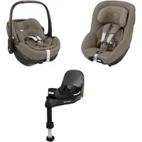 Maxi-Cosi 360 Pro Family bundel - Inclusief Pebble 360 Pro², Pearl 360 Pro-autostoelen met uitschuifbare, draaibare FamilyFix 360 Pro-base - vanaf de geboorte tot 4 jaar, Truffle