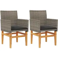 vidaXL Tuinstoelen met kussens, 2 stuks, grijs, polyrotan, massief hout