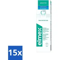 Elmex 15 x - Tandpasta - Sensitive Whitening - Triple Protection - 75 ml - Gevoelige Tanden - Tandpasta - Witte Glimlach - Mondgezondheid - Bacteriën Bestrijden