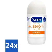 Sanex 24 x Deodorant Roller Zero% Sensitive Skin 50 ml - Deodorant Zero% Sensitive - Alcoholvrije Deodorant - Parabenenvrije Deodorant - Gevoelige Huid - Milde Deodorant