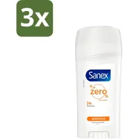 Sanex 3 x Deodorant Stick Dermo Sensitive 65 ml - Deodorant Stick - Gevoelige Huid - Alcoholvrije Deodorant - 24 Uur Bescherming - Huidbescherming