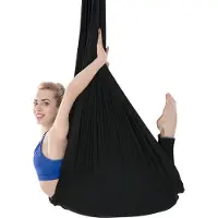 Happiq Aerial yoga hangmat set - Zijden stof in zwart ±503 cm met karabijnhaken en ophanglussen