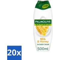 Palmolive 20 x Naturals - Douchecrème - Melk & Honing - 500 ml - Douchecrème - Melk En Honing - Natuurlijke Douchegel - Hydraterende Douchegel - Huid Verzorging