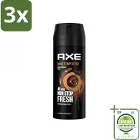 Axe 3 x Deodorant Bodyspray Dark Temptation 150 ml - Grootverpakking - Dark Temptation - Deodorant - Chocolade Geur - Rode Peperkorrels - Amber Geur