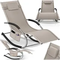 TecTake Ligstoel met Schommelfunctie - Ergonomisch Ligbed voor Tuin, Terras en Balkon - Relaxstoel met Hoofdsteun, Armleuningen en Opbergvak - Draagvermogen 150 kg – Beige