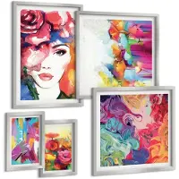 Tulup 4-Delige Schilderij Set - Kleurrijke abstracte kunst en portretten in een moderne stijl. - 50 x 50 cm, 20 x 30 cm en 40 x 60 cm - Wanddecoratie - Moderne Interieurdecoratie - Muurdecoratie