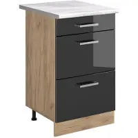 Vicco Keukenonderkast R-Line Antraciet Hoogglans/Goudkleurig Eiken 50 cm marmer werkblad, Model 69905