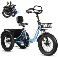 SmartAI Opvouwbaar Elektrisch Driewieler – 250W Dik Klapfiets E-Bakfiets – 48V 20.8Ah Accu – 20"x4.0" Vetbanden – 7 versnellingen – 130km Bereik – 20 Inch Elektrische vouwfietsen – Blauw