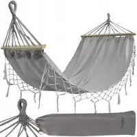 Bemi Grote Hangmat met Houten Spreider XL - Grijs, 200x100cm, 200kg