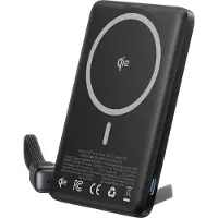 Iniu , Powerbank 5.000 mAh - Geschikt voor MagSafe - MagPro Slim Qi2 15W - Met Standaard & USB-C Kabel, Zwart