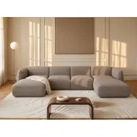 Vente-unique Hoekfauteuil in taupe chenillestof van Maison Céphy CAMILIO