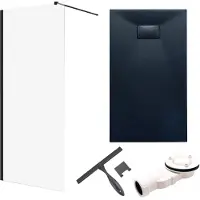 Badland Ketil Vidar doucheset met glaswisser 180 x 90 cm zwart - walk-in douchewand met douchebak