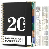Snq Planner 2027 - A5 - Agenda - Maand- en Dagkalender - Hardcover met Tabbladen - 16 x 21,6 cm - Zwart - Multifunctioneel Agendaboek voor School, Thuis en Kantoor - Overzichtelijk Jaaroverzicht