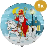 We Fiesta 5x Sinterklaas Folieballon 18 inch / 46cm - Sint te Paard - Decoratie Versiering Pakjesavond