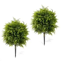 Happiq Kunst Varens Set - 2-Delige Topiary Bomen 90 cm, UV-Bestendig met Grondpinnen - Groen
